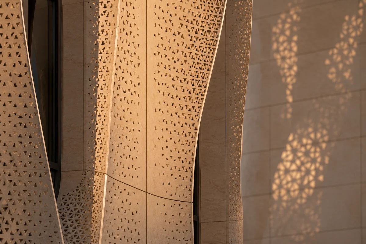 Detail of a GRC architectural cladding panel showing finish and joint